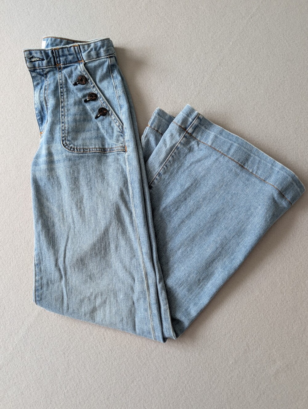 ASKK NY Brickhouse Wide Leg High Waist Button Accent Denim Trouser Jeans Sz 25